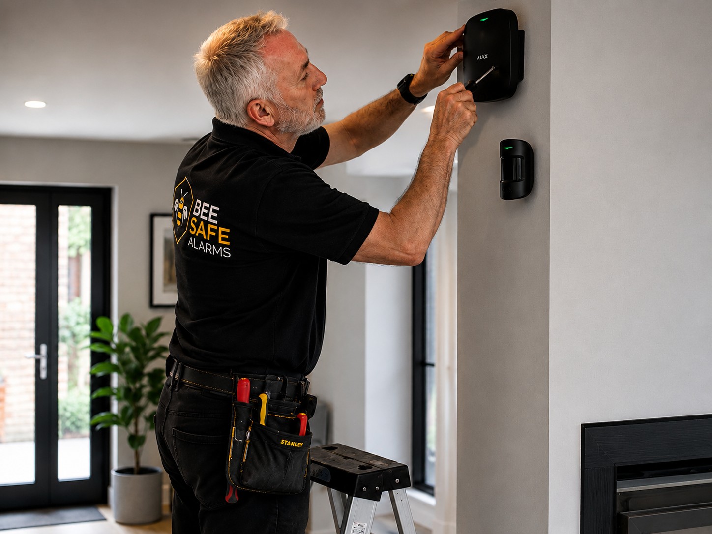 Home security consultation with Bee Safe Alarms discussing smart alarm solutions